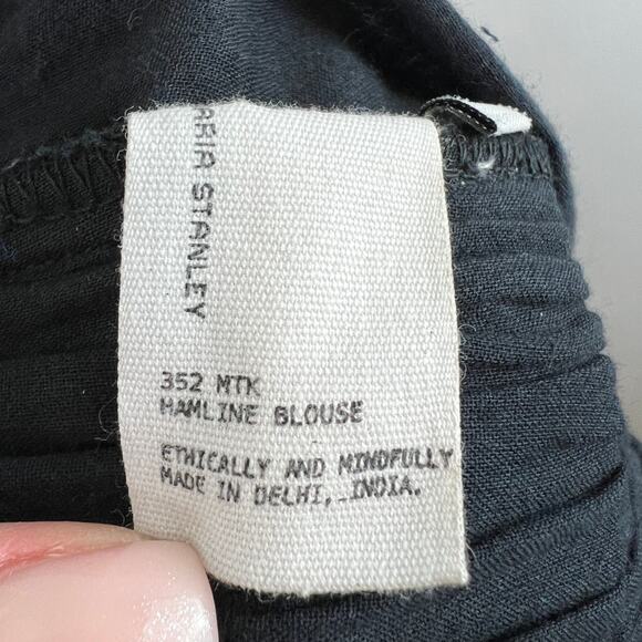 MARIA STANLEY Hamline Blouse Top Black White Cosmos Puff Sleeve Square Neck Sz L - Picture 10 of 11